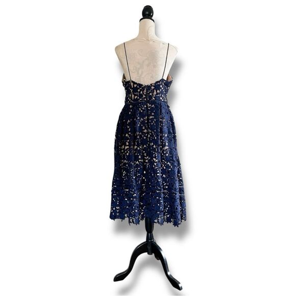 Self-Portrait Azaelea Navy Blue Guipure Lace Midi Dress, Size 10 - Picture 2 of 9